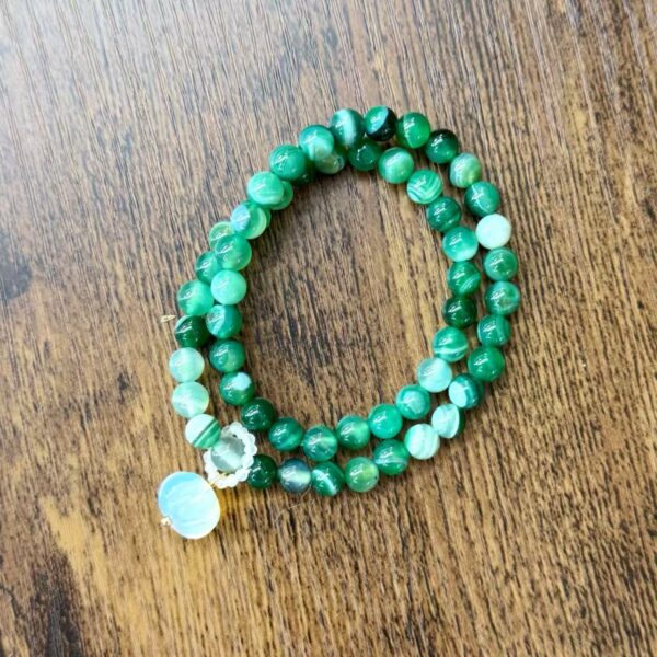 Green Agate White Moonstone Double Layer Bracelet, Dainty Lucky Charm for Women Daily Wear