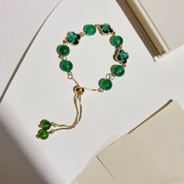 Emerald Green Four Leaf Clover Lucky Charm Bracelet