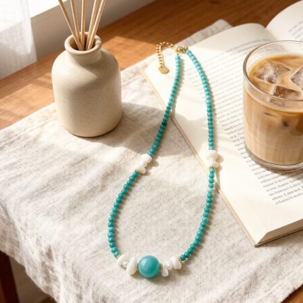 Turquoise Tianhe Stone Necklace, Dainty Double Gem Style for Women Daily Wear & Gifting
