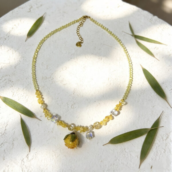 Fairy Rose Garden Yellow Necklace, Dainty Romantic Style for Women Daily Wear & Gifting