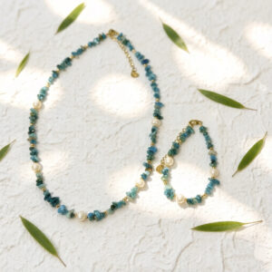 Blue Phosphorite Pearl Pendant Necklace, Dainty Elegant Style for Women Daily Wear & Gifting