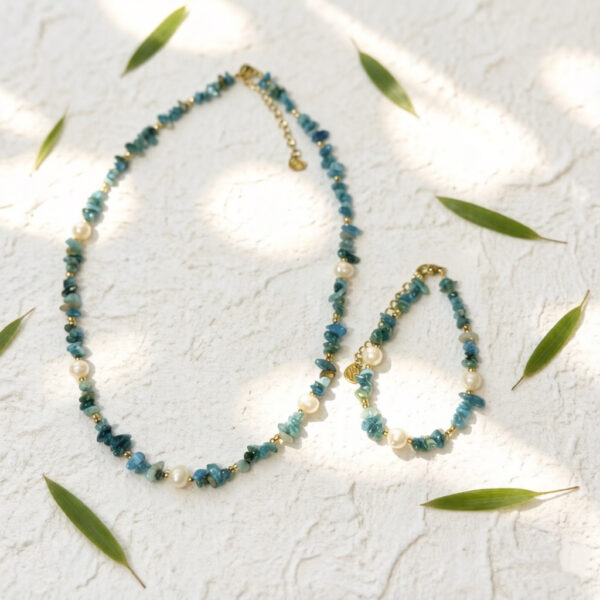 Blue Phosphorite Pearl Pendant Necklace, Dainty Elegant Style for Women Daily Wear & Gifting