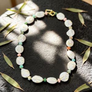 Colorful Stone Baroque Pendant Necklace, Retro Vintage Style for Women Daily Wear & Gifting